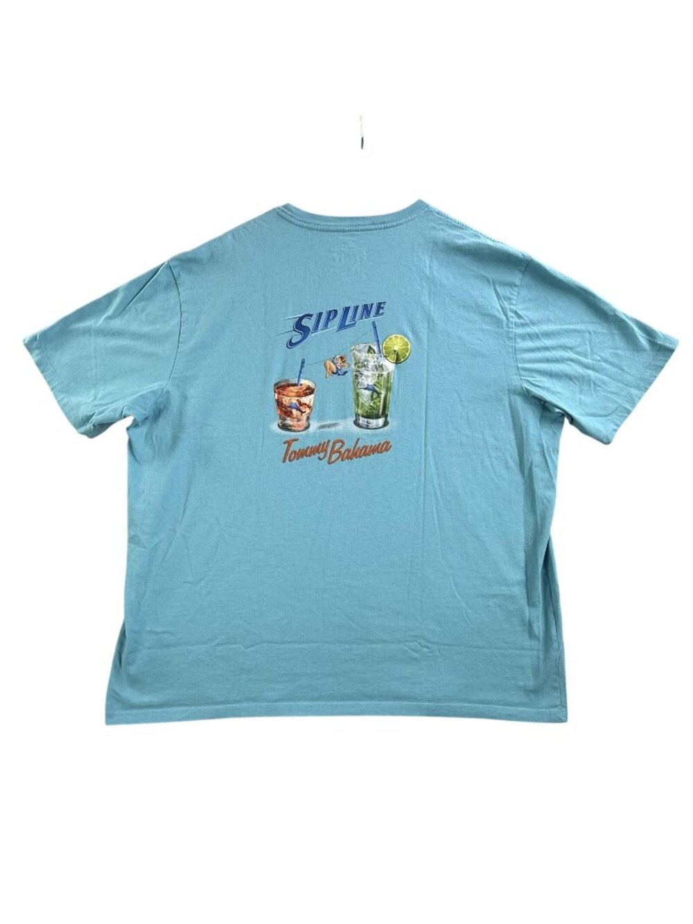 Tommy Bahama Shirt Mens 2XL Blue Sip Line Cocktail Graphic Tee Relax Beach Drink